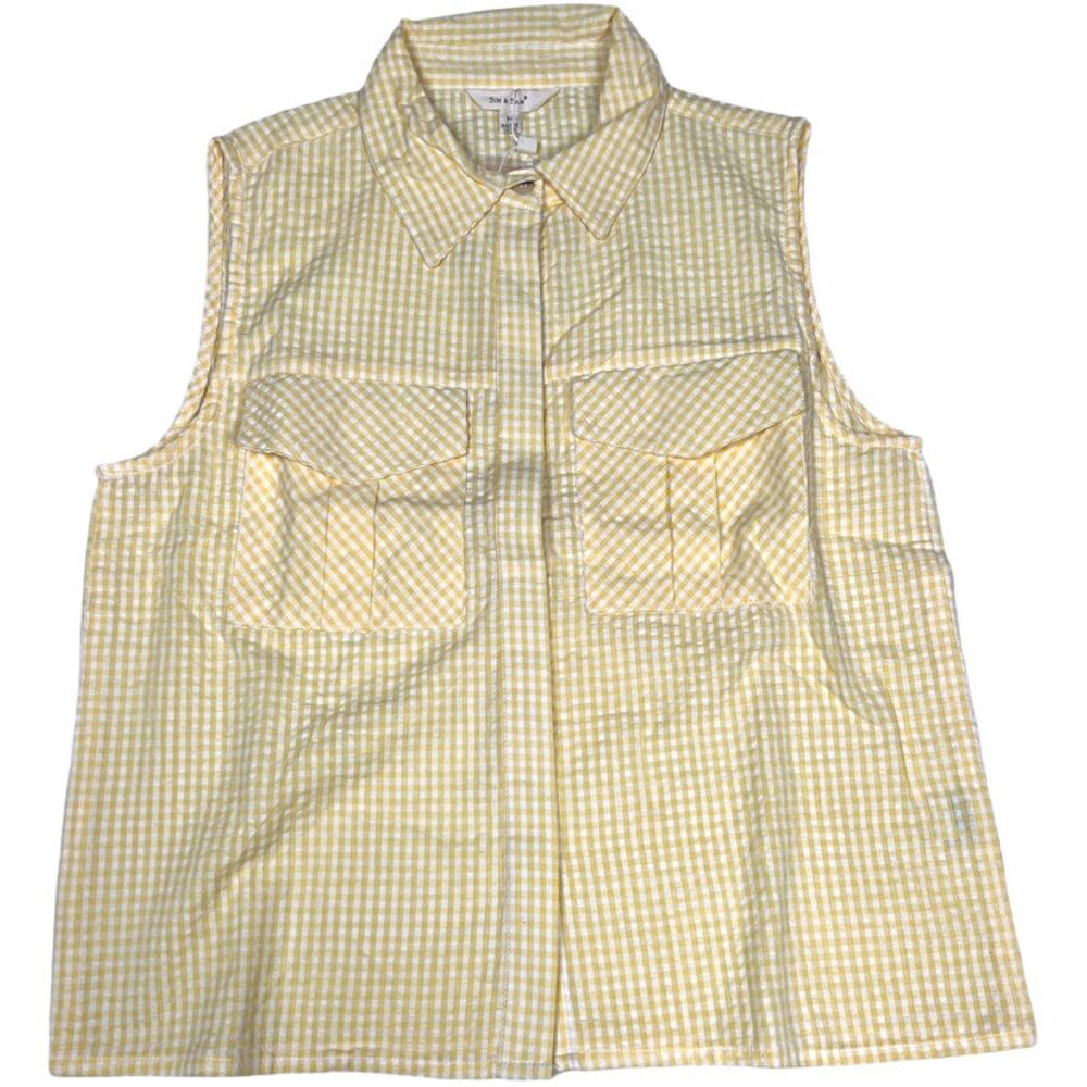 Sim & Sam Sleeveless Top Yellow Gingham Checker Button Front Womens M Cotton NWT